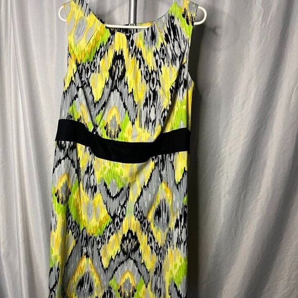 Dressbarn Sleeveless Sheath Dress Black Yellow Ikat Print Size 18W - Picture 9 of 12